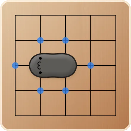 2つつながった黒の空きは6つ。1つだけのときより、取られにくくなります。