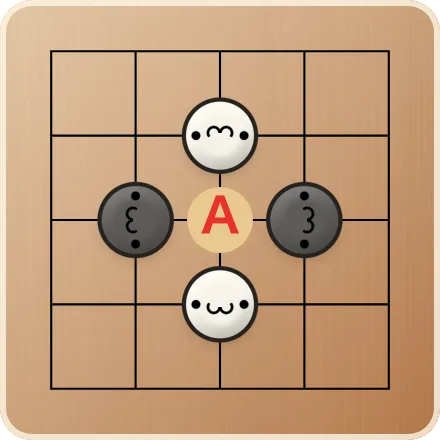 黒が2つ、1つあけて並んでいます。あいだのAは、黒がつながるための大事な点です。